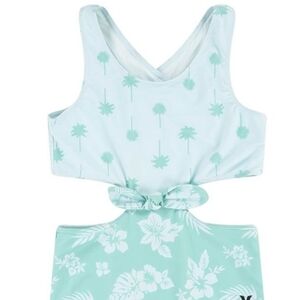 HURLEY Girls size 8 Teal Cut Out Open Back Swimsuit